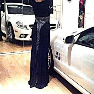 Long Black Gown with wrap around crystals (truly unique)